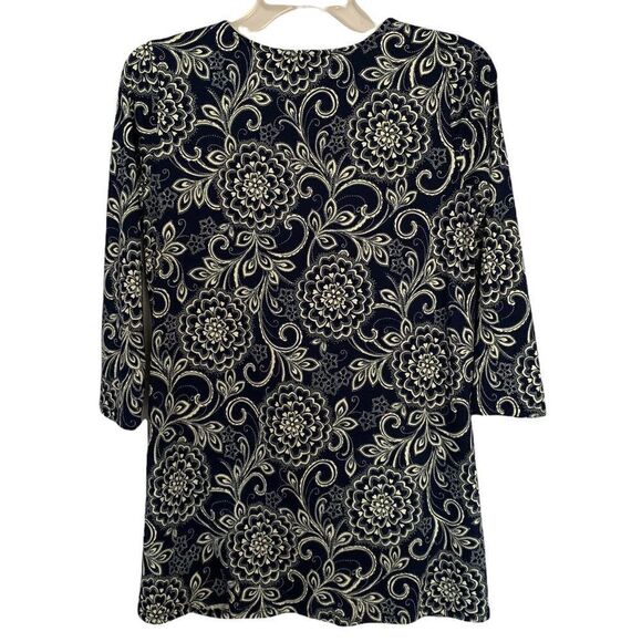 AJ Amelia James Navy White Floral Gathered Front Blouse - Picture 2 of 5